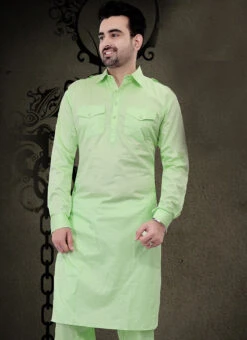 Light Green Cotton Pathani Set Festive Wear 5 Light Green Cotton Pathani Set Festive Wear -C Bazaar Shop light green cotton pathani set kpmss4007 b