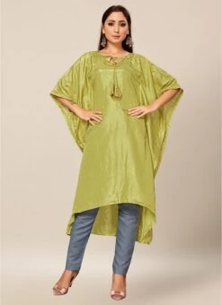 Light Green Dola Silk Kaftan Work Wear -C Bazaar Shop light green dola silk kaftan krsakf1106 u
