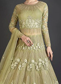 Light Green Embroidered A Line Anarkali Lehenga Party Wear
