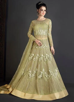 Light Green Embroidered A Line Anarkali Lehenga Party Wear -C Bazaar Shop light green embroidered abaya style anarkali suit slscct10006 u