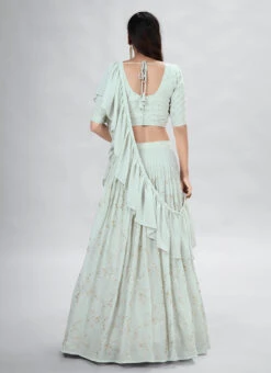 Light Green Georgette Thread And Sequins Umbrella Lehenga Party Wear -C Bazaar Shop light green georgette thread and sequins umbrella lehenga ghsdrs10003 b
