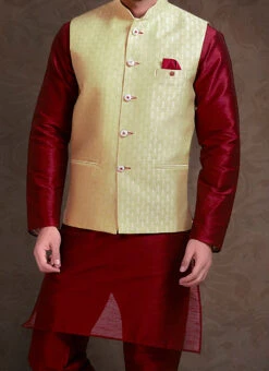 Light Green Jacquard Nehru Jacket