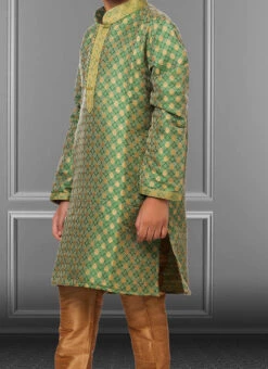 Light Green Jacquard Silk Boys Kurta Pyjama Party Wear