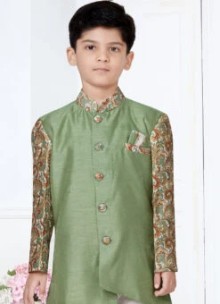 Light Green Silk Printed Work Indowestern Sherwani Party Wear 5 Light Green Silk Printed Work Indowestern Sherwani Party Wear -C Bazaar Shop light green silk printed work indowestern sherwani kdbmsgr513 b