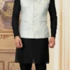 Light Grey Art Silk Brocade Nehru Jacket