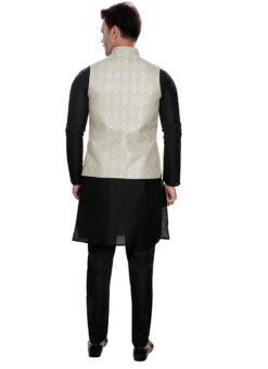 Light Grey Art Silk Jacquard Bandhgala Jacket -C Bazaar Shop light grey art silk jacquard bandhgala jacket jmkmdc623 b
