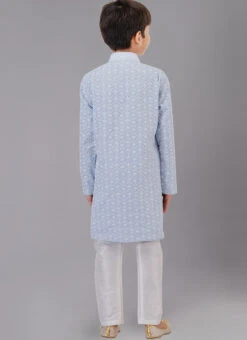 Light Grey Cotton Silk Embroidered Kids Kurta Pyjama Party Wear -C Bazaar Shop light grey cotton silk embroidered kids kurta pyjama kdbkvs830 b