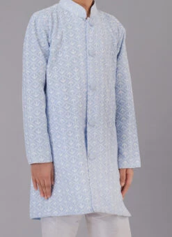 Light Grey Cotton Silk Embroidered Kids Kurta Pyjama Party Wear