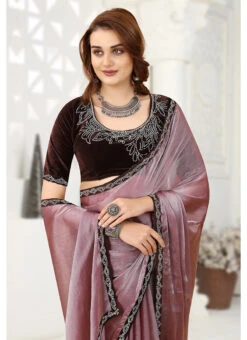 Light Lavender Organza Tikki Lace Work Saree Party Wear -C Bazaar Shop light lavender organza tikki lace work saree sasnfp6816 b