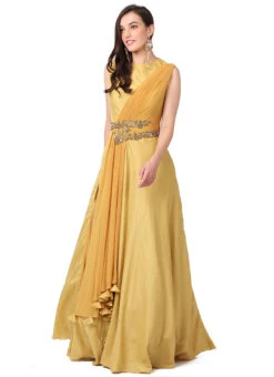 Light Mustard Silk Embroidered Anarkali Suit Party Wear -C Bazaar Shop light mustard silk embroidered anarkali suit sldvc131 u