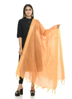 Light Orange Handloom Cotton Weaving Work Dupatta Work Wear -C Bazaar Shop light orange handloom cotton weaving work dupatta dpdmimfd054 u