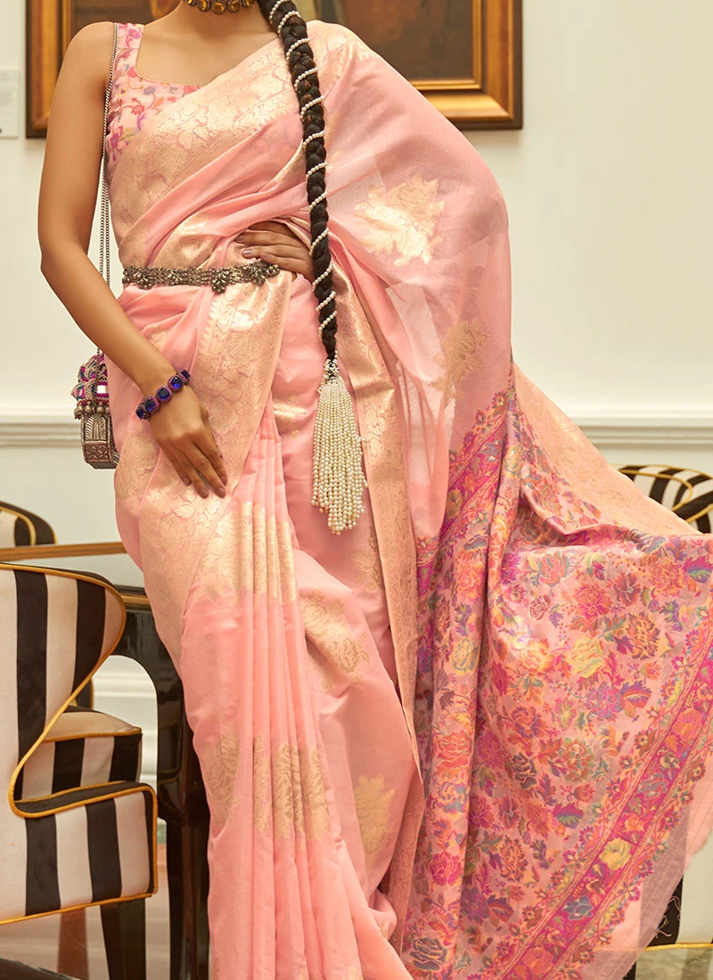 Light Peach Art Silk Handloom Saree Festive Wear 1 Light Peach Art Silk Handloom Saree Festive Wear
