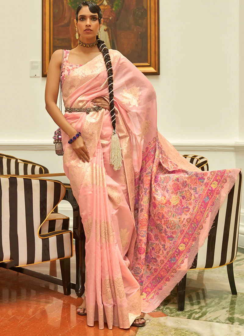 Light Peach Art Silk Handloom Saree Festive Wear 3 Light Peach Art Silk Handloom Saree Festive Wear - Image 3