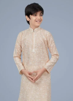 Light Peach Printed Cotton Silk Boys Kurta Pyjama 5 Light Peach Printed Cotton Silk Boys Kurta Pyjama -C Bazaar Shop light peach printed cotton silk boys kurta pyjama kdbmss6152 b
