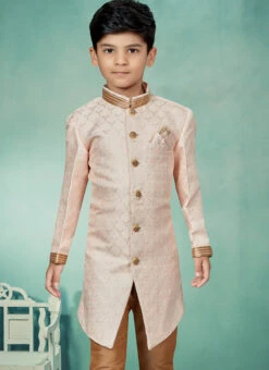Light Pink Art Silk Jacquard Indowestern Sherwani Party Wear -C Bazaar Shop light pink art silk jacquard indowestern sherwani kdbmsgrk550 b