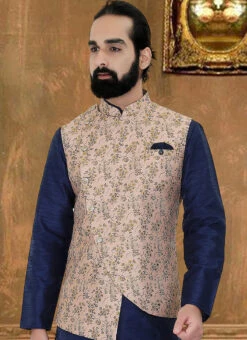 Light Pink Brocade Nehru Jacket -C Bazaar Shop light pink brocade nehru jacket jmkmdc484 b