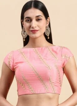 Light Pink Embroidered Chiffon Blouse Wedding Wear -C Bazaar Shop light pink embroidered chiffon blouse BLBS02303833 u