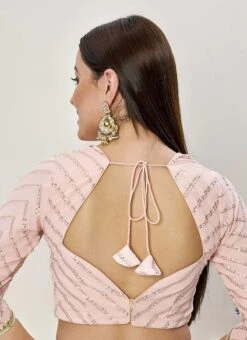 Light Pink Embroidered Georgette Blouse Festive Wear -C Bazaar Shop light pink embroidered georgette blouse BLBS02307607 b