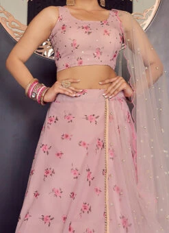 Light Pink Georgette Digital Printed A Line Lehenga Wedding Wear