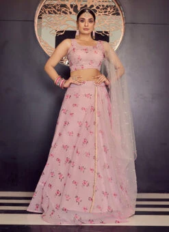 Light Pink Georgette Digital Printed A Line Lehenga Wedding Wear -C Bazaar Shop light pink georgette digital printed a line lehenga ghmkns9709 u
