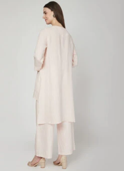 Light Pink Linen Kurta Palazzo Set Work Wear -C Bazaar Shop light pink linen kurta palazzo set krsdvcsvts05 b