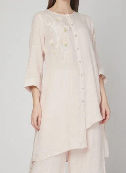 Light Pink Linen Kurta Palazzo Set Work Wear