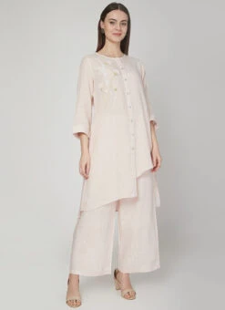 Light Pink Linen Kurta Palazzo Set Work Wear -C Bazaar Shop light pink linen kurta palazzo set krsdvcsvts05 u