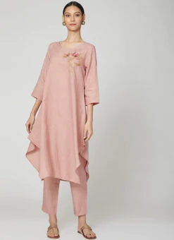 Light Pink Linen Kurta Straight Pant Set Work Wear 6 Light Pink Linen Kurta Straight Pant Set Work Wear -C Bazaar Shop light pink linen kurta straight pant set krsdvcsvts17 u