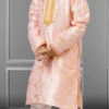 Light Pink Linen Silk Boys Kurta Pyjama Party Wear