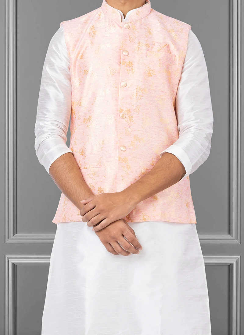 Light Pink Linen Silk Nehru Jacket 1 Light Pink Linen Silk Nehru Jacket