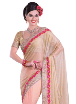 Light Pink N Beige Lycra Half N Half Saree Party Wear -C Bazaar Shop light pink n beige lycra half n half saree sadmk1810 b