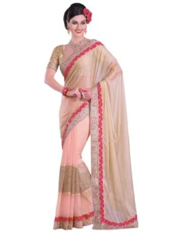 Light Pink N Beige Lycra Half N Half Saree Party Wear -C Bazaar Shop light pink n beige lycra half n half saree sadmk1810 u
