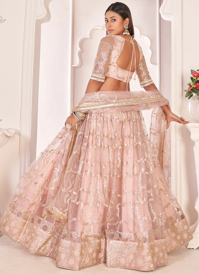 Light Pink Net Sequins Umbrella Lehenga Party Wear 4 Light Pink Net Sequins Umbrella Lehenga Party Wear - Image 4