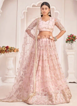 Light Pink Net Sequins Umbrella Lehenga Party Wear 6 Light Pink Net Sequins Umbrella Lehenga Party Wear -C Bazaar Shop light pink net sequins umbrella lehenga ghskf2119 u