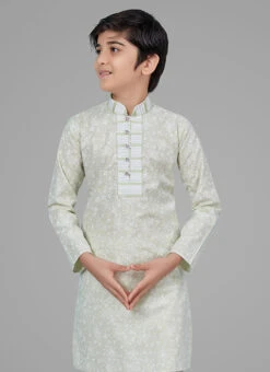 Light Pista Green Printed Cotton Silk Boys Kurta Pyjama -C Bazaar Shop light pista green printed cotton silk boys kurta pyjama kdbmss6148 b