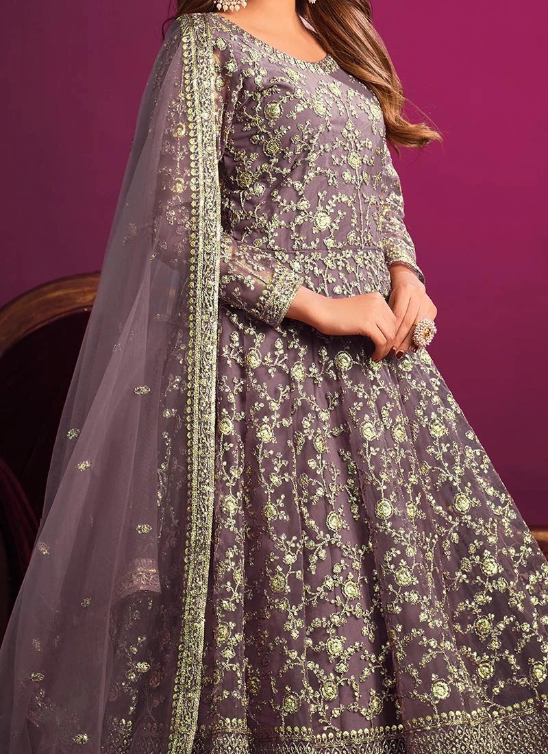 Light Purple Net Embroidery Anarkali Suit Party Wear 1 Light Purple Net Embroidery Anarkali Suit Party Wear