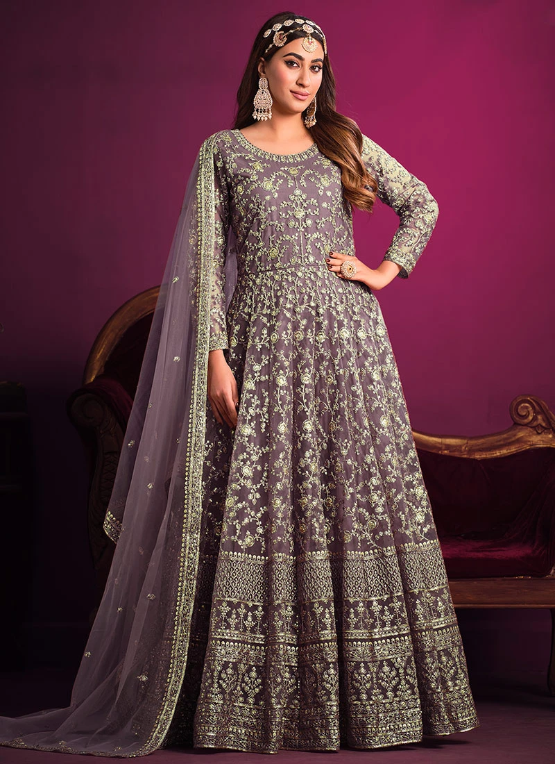 Light Purple Net Embroidery Anarkali Suit Party Wear 3 Light Purple Net Embroidery Anarkali Suit Party Wear - Image 3
