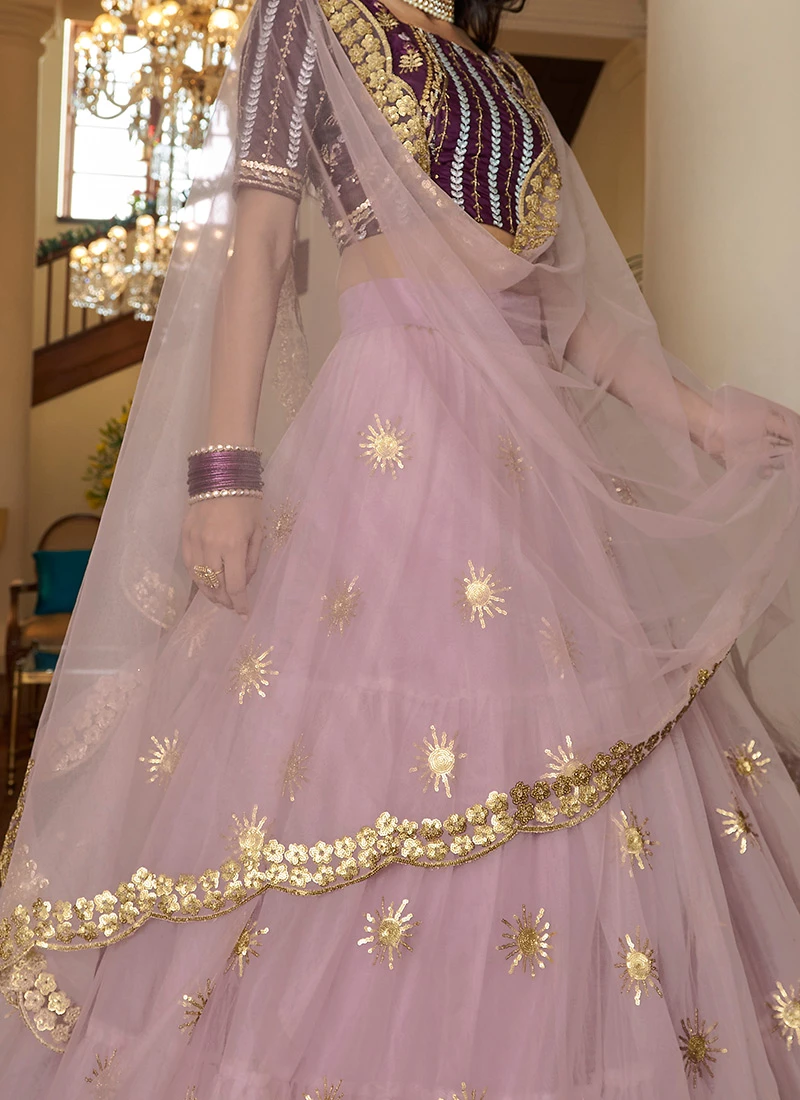 Light Purple Net Sequins Work Umbrella Lehenga Choli Party Wear 1 Light Purple Net Sequins Work Umbrella Lehenga Choli Party Wear