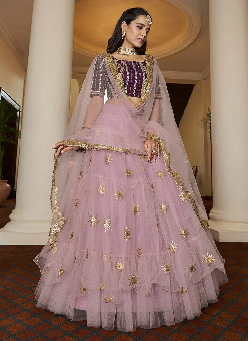 Light Purple Net Sequins Work Umbrella Lehenga Choli Party Wear 3 Light Purple Net Sequins Work Umbrella Lehenga Choli Party Wear - Image 3