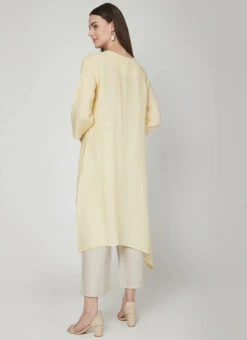 Light Yellow Linen Kurta Palazzo Set Work Wear -C Bazaar Shop light yellow linen kurta palazzo set krsdvcsvts30 b