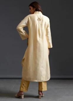 Light Yellow Pure Chanderi Silk Embroidered Kurta Semi Palazzo Set Party Wear 7 Light Yellow Pure Chanderi Silk Embroidered Kurta Semi Palazzo Set Party Wear -C Bazaar Shop light yellow pure chanderi silk embroidered kurta semi palazzo set krsdvcsvks35 b