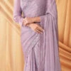 Lilac Faux Georgette Embroidered Sequins Saree Party Wear