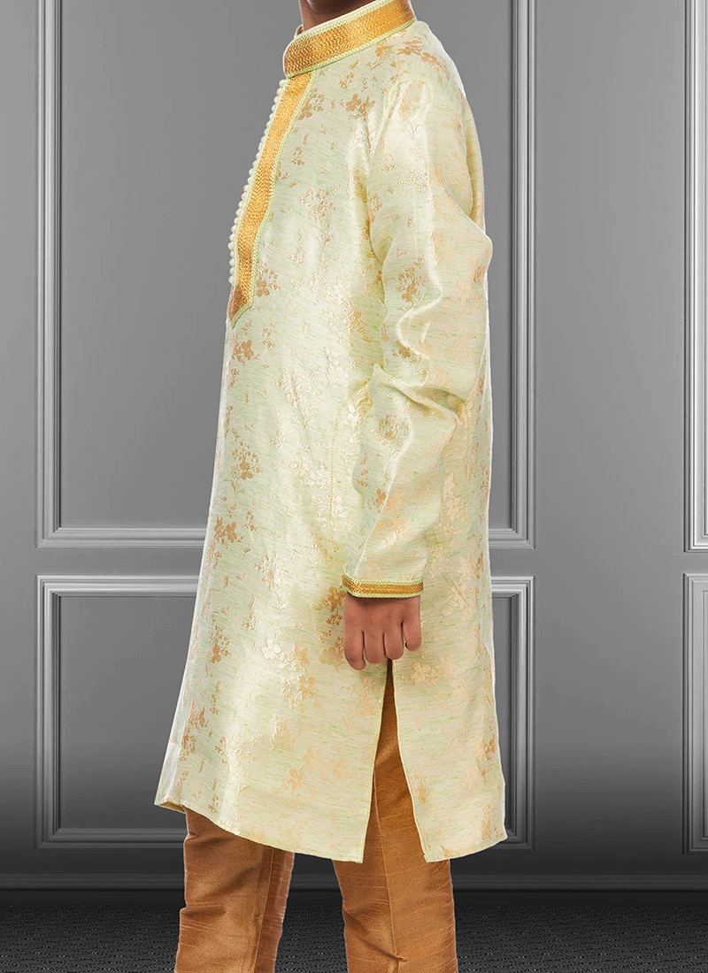 Lime Green Linen Silk Boys Kurta Pyjama Party Wear 1 Lime Green Linen Silk Boys Kurta Pyjama Party Wear