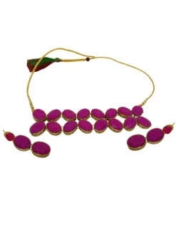 Magenta Alloy Kundan Necklace Set With Earrings Party Wear -C Bazaar Shop magenta alloy kundan necklace set with earrings jysmvd10861 b