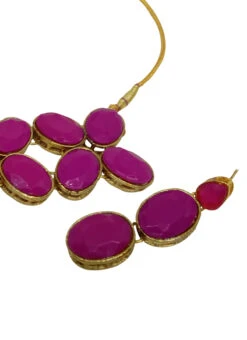 Magenta Alloy Kundan Necklace Set With Earrings Party Wear