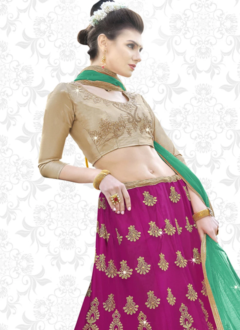 Magenta Art Silk Embroidered A Line Lehenga Party Wear 4 Magenta Art Silk Embroidered A Line Lehenga Party Wear - Image 4