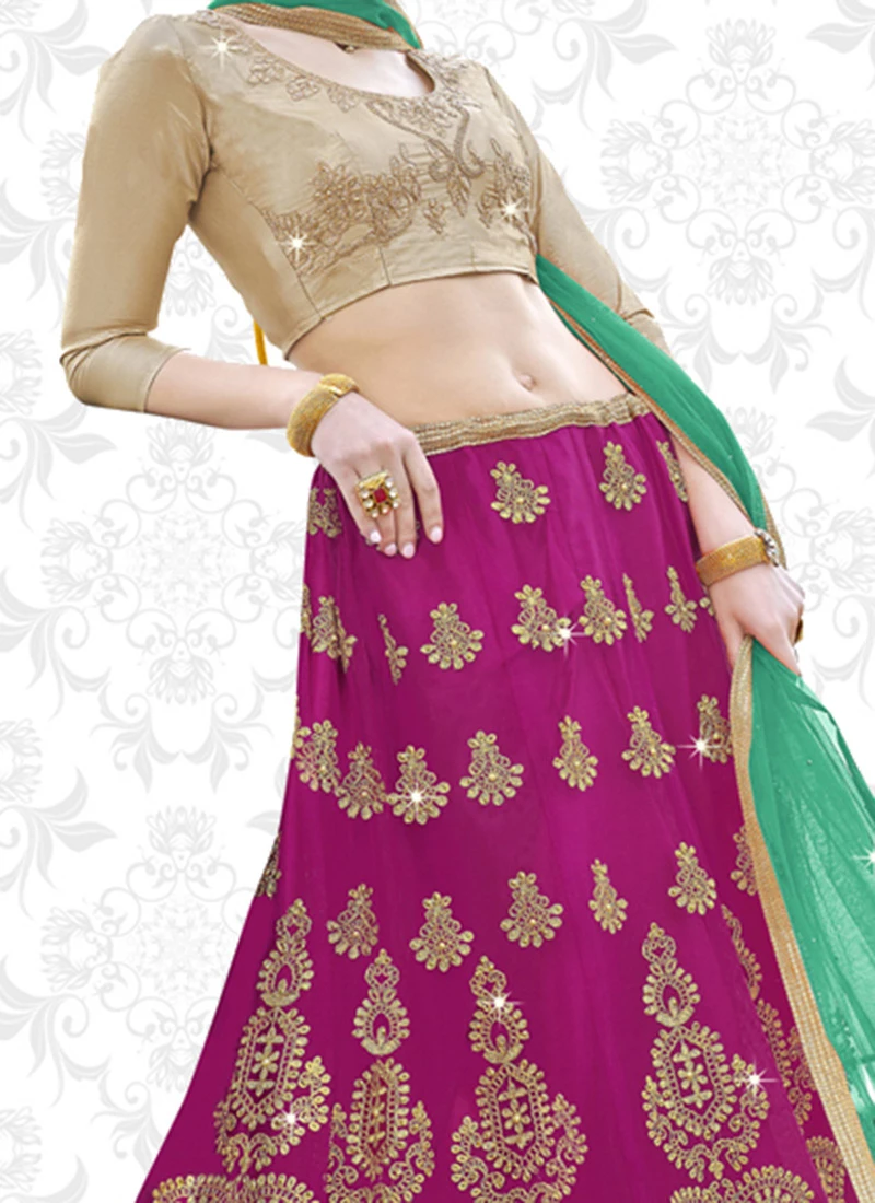 Magenta Art Silk Embroidered A Line Lehenga Party Wear 1 Magenta Art Silk Embroidered A Line Lehenga Party Wear