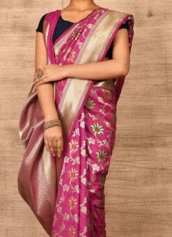 Magenta Banarasi Katan Zari Weaving Saree Festive Wear