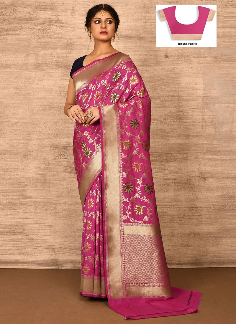 Magenta Banarasi Katan Zari Weaving Saree Festive Wear 3 Magenta Banarasi Katan Zari Weaving Saree Festive Wear - Image 3