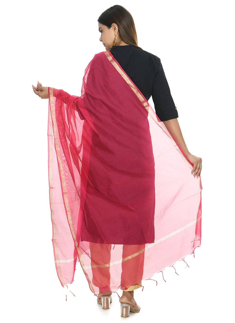 Magenta Chanderi Cotton Dupatta Festive Wear 4 Magenta Chanderi Cotton Dupatta Festive Wear - Image 4